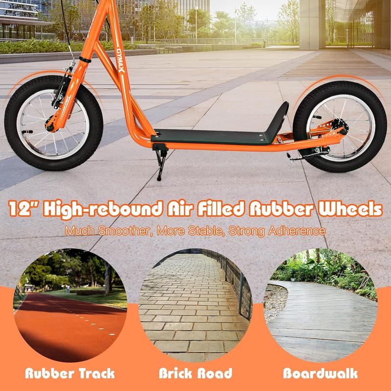 Costway--Scooter with Front and Rear Caliper Brakes, 12” Inflatable Wheels & Axle Pegs, Height Adjustable All Terrain Off-Road Scooter, Pre-Assembled Scooter for 8+ Youth Adults