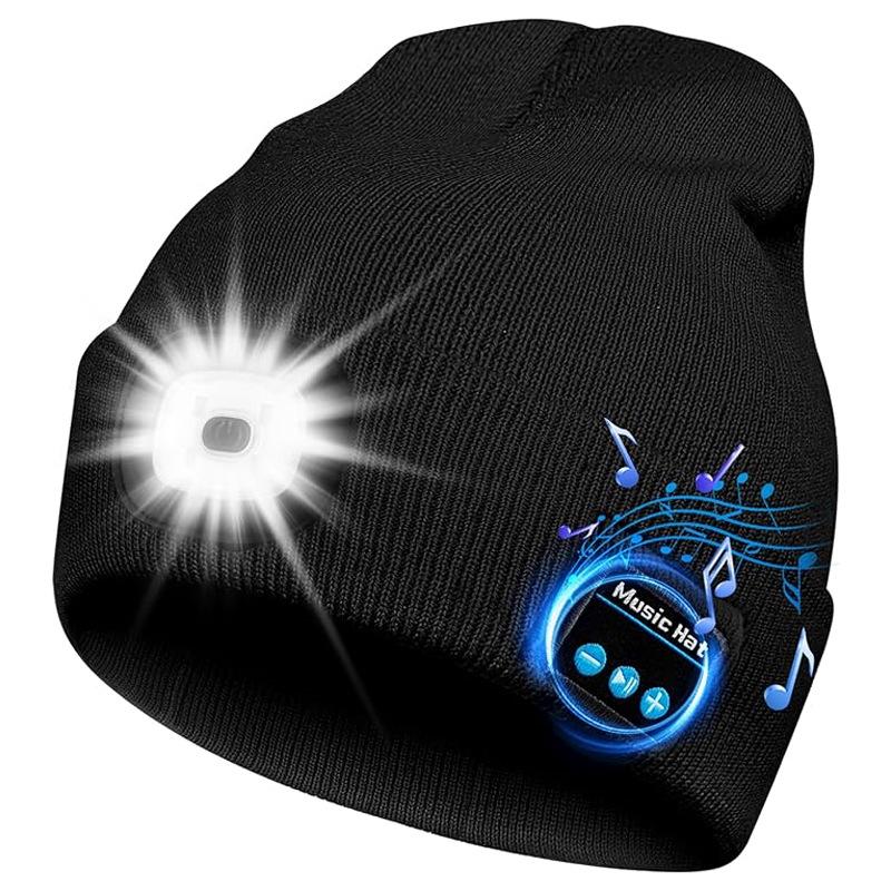 Removable rechargeable LED light-emitting lighting hat Bluetooth music knitted hat Windproof Thermal warm beanie bucket hat