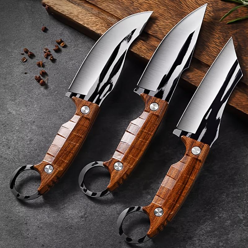 3pcs Compact Stainless Steel Knife Set - Multipurpose Outdoor Knives for Camping, Lightweight Bone Removal, Sharp Meat Cutting & Portable Fruit Use (No Sheath Included)