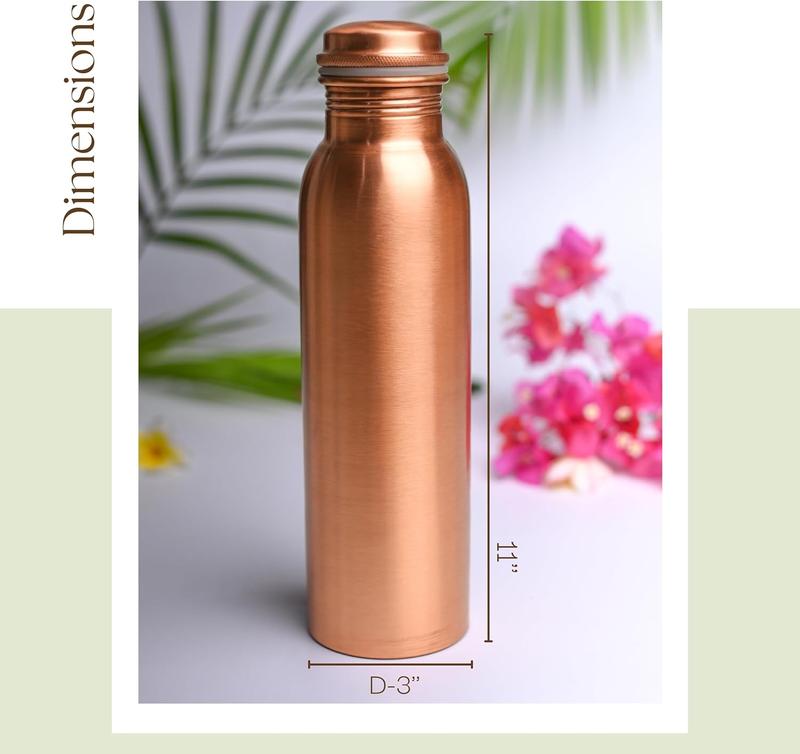 100% PURE Copper Water Bottle 34 oz Leak Proof Design Ayurveda Benefits Pitcher for Sport Fitness Yoga 1000 ml