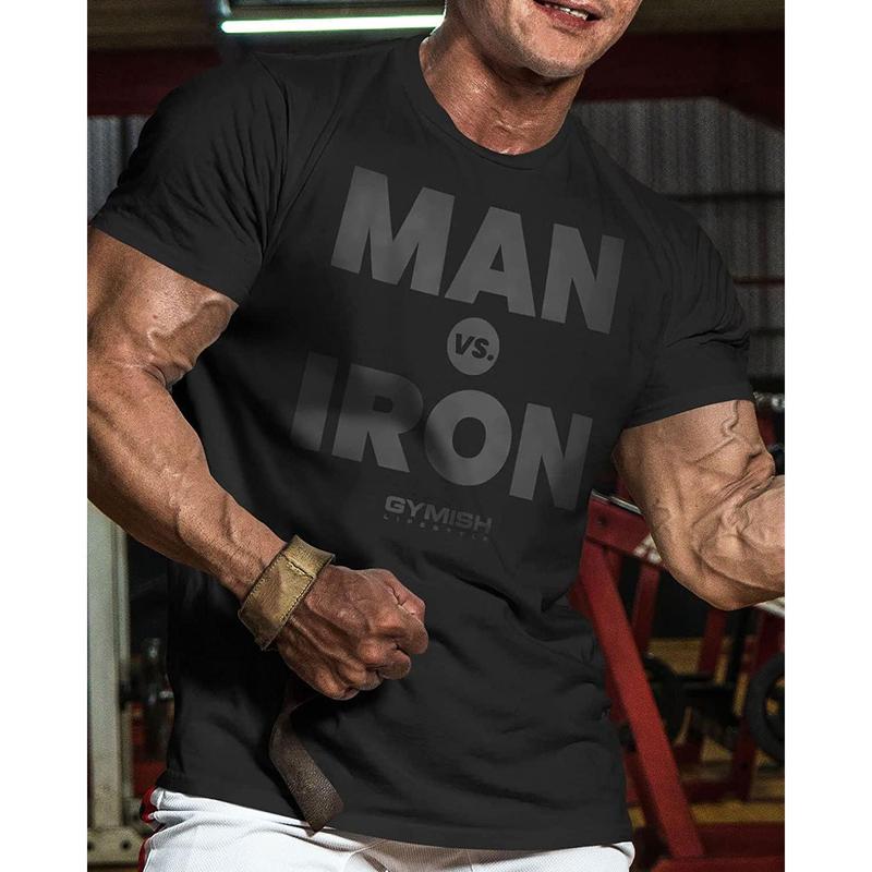 042. Man Vs. Iron Funny Motivational Workout Gym T-Shirt for Men