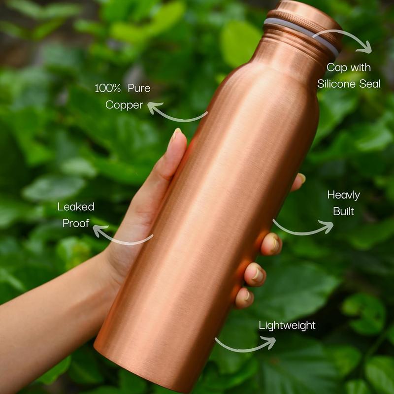 100% PURE Copper Water Bottle 34 oz Leak Proof Design Ayurveda Benefits Pitcher for Sport Fitness Yoga 1000 ml