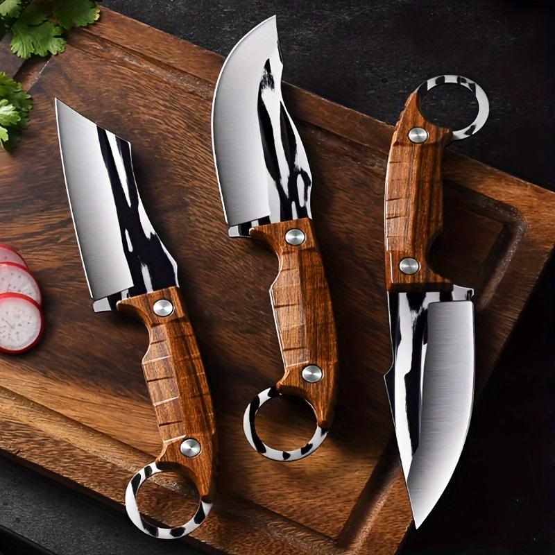 3pcs Compact Stainless Steel Knife Set - Multipurpose Outdoor Knives for Camping, Lightweight Bone Removal, Sharp Meat Cutting & Portable Fruit Use (No Sheath Included)