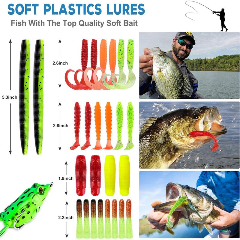 292pack Fishing Accessories Kit, Tackle Box with Tackle Included, Fishing Hooks, Fishing Weights, Spinner Blade, Fishing Gear for Bass, Bluegill, Crappie