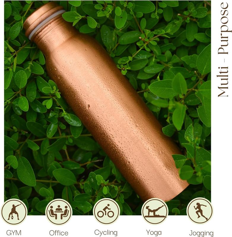 100% PURE Copper Water Bottle 34 oz Leak Proof Design Ayurveda Benefits Pitcher for Sport Fitness Yoga 1000 ml