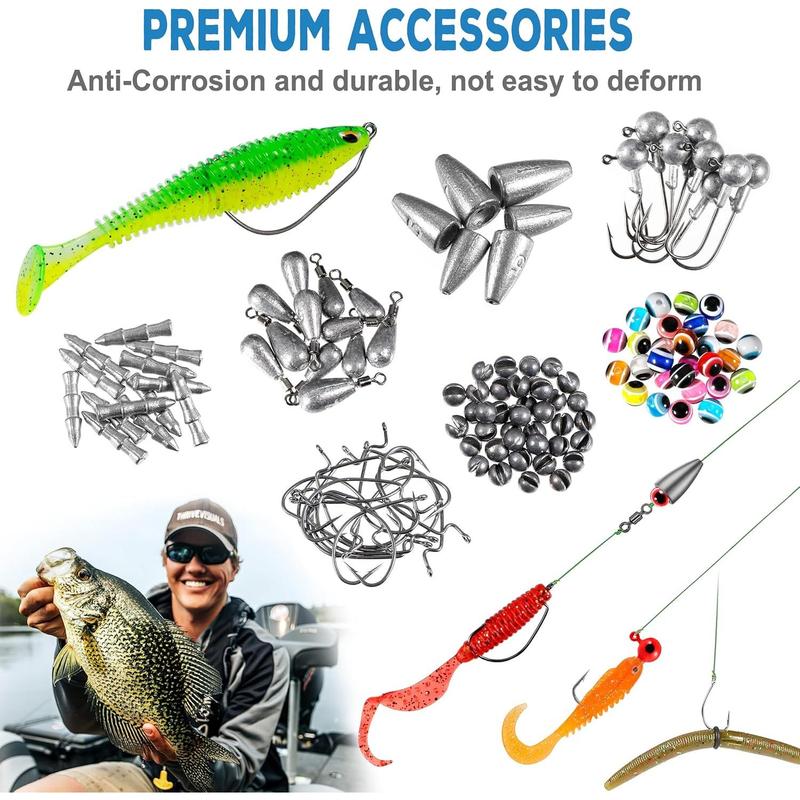 292pack Fishing Accessories Kit, Tackle Box with Tackle Included, Fishing Hooks, Fishing Weights, Spinner Blade, Fishing Gear for Bass, Bluegill, Crappie