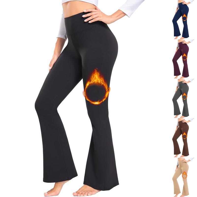 Fleece Lined Leggings Women-Winter Flare Leggings Tummy Control High Waisted Winter Warm Soft Yoga Pants