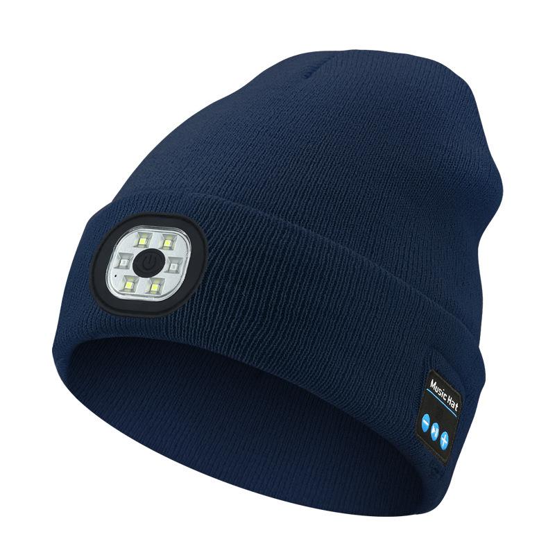 Removable rechargeable LED light-emitting lighting hat Bluetooth music knitted hat Windproof Thermal warm beanie bucket hat