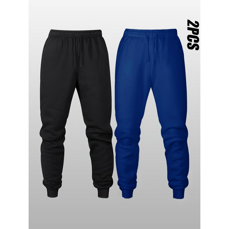 2pcs Men's Fleece Joggers - Casual & Sporty Drawstring Sweatpants, Breathable Polyester, Perfect for Fall Winter Outdoor Activities - For Men - Ideal for Sports & Loungewear - Great Gift for Him