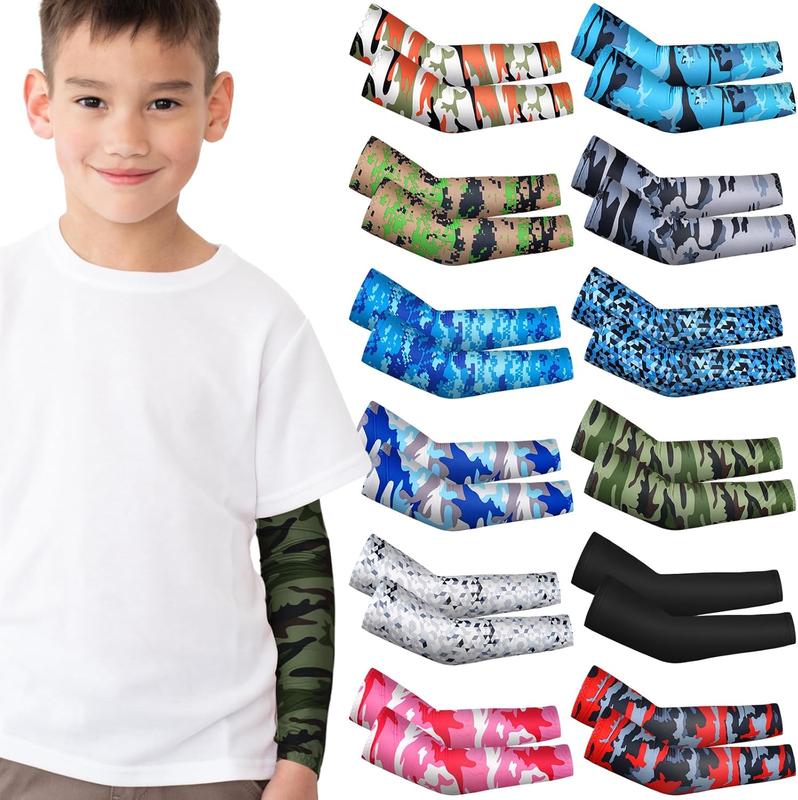 12 Pairs Arm Sleeves for  Baseball  Sleeve Camouflage UV Sun Protection Cooling Arm Cover for Boys Girls