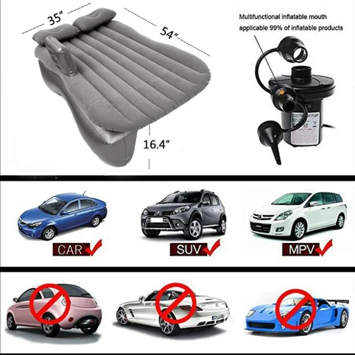 Inflatable Car Travel Air Mattress with Pump - 2 Air Pillows - Universal Fit - Car SUV Sleeping Mattress