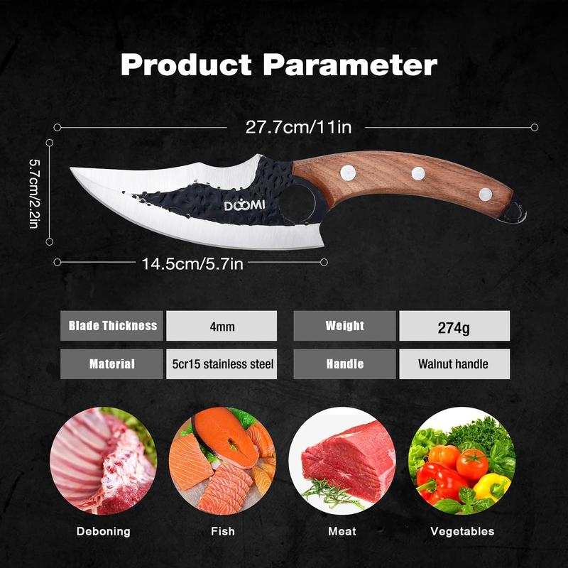 DOYOMI Outdoor Camping BBQ Knife with Sheath - Japanese Forged Boning Knife for Meat and Vegetables - Blade, Portable