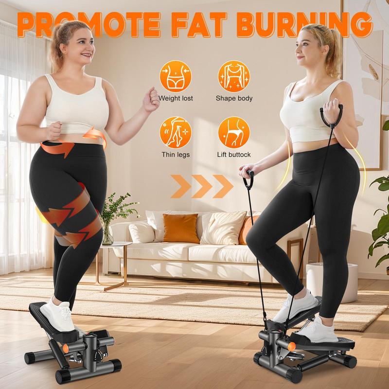 Hydraulic Home Workout Mini Stepper with Resistance Bands & LCD Monitor, Full-Body Fitness Machine Supports Up to 330 lbs for Effective Exercise