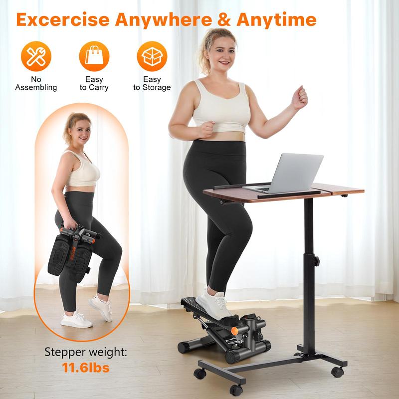 Hydraulic Home Workout Mini Stepper with Resistance Bands & LCD Monitor, Full-Body Fitness Machine Supports Up to 330 lbs for Effective Exercise