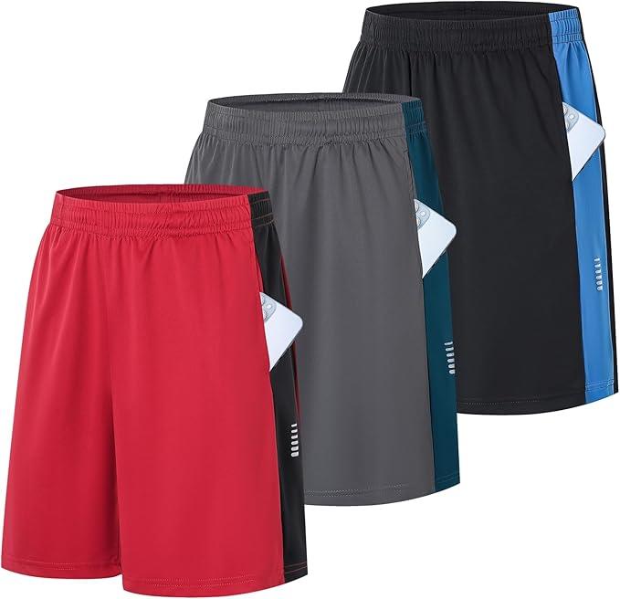 3 Pack Men's Mesh Athletic Shorts Quick Dry Activewear with Pockets Breathable Lightweight Training Gym Workout Shorts