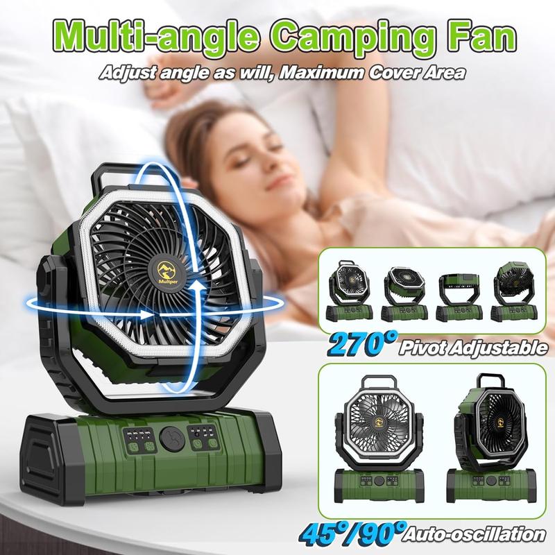 20000mAh Camping with LED Light,Auto-Oscillating Desk with Remote & Hook,Rechargeable Battery Operated Outdoor Tentwith Timer,4 Speeds USB for Camp Travelpetite light fan Mobile portable outdoor camping portable fan Christmas New Year Gift