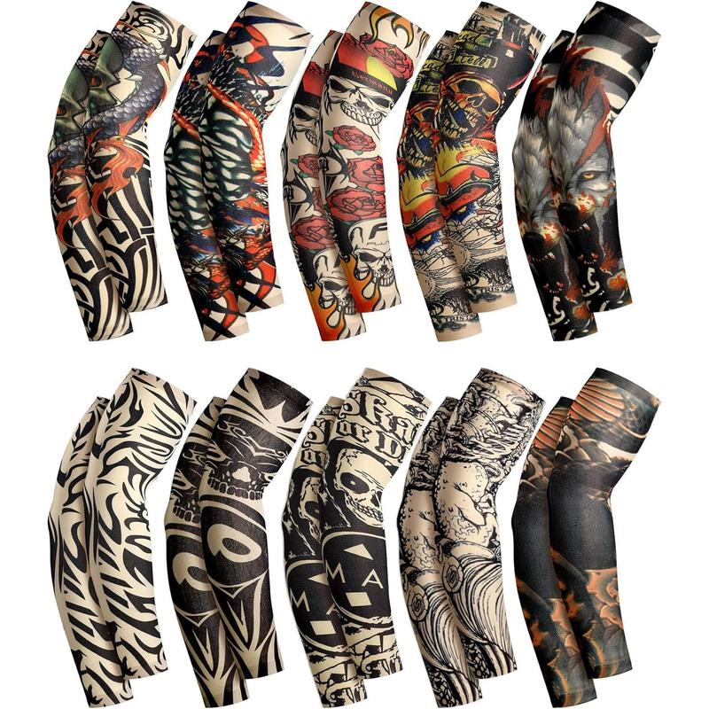 Boao 20 Pcs Men'S Temporary Tattoo Arm Sleeves Long Fingerless Cooling Arm Cover anti Slip UV Protection Sports Arm Sleeves Boao