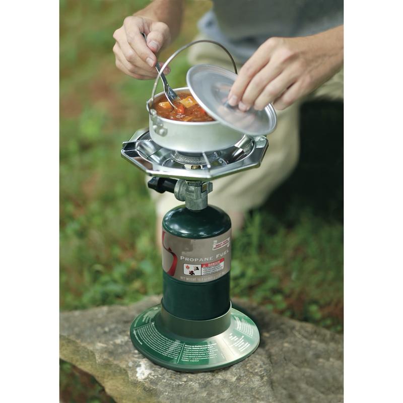 Bottletop Propane Camping Stove with Wind Baffles and Pressure Regulator