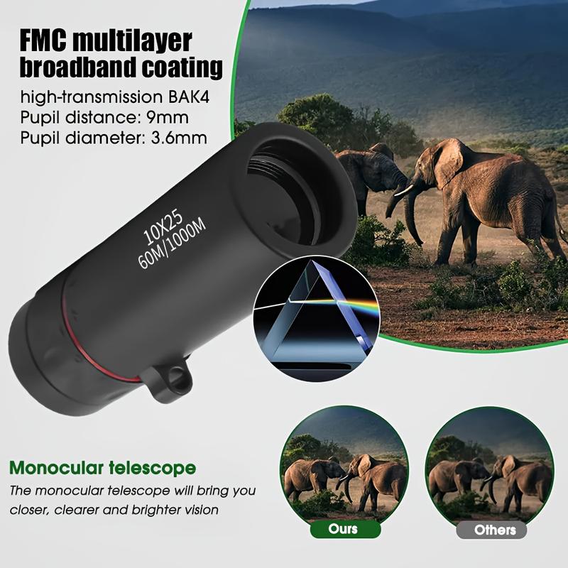 10x25 BAK4 Prism Monocular Telescope, Mini Portable Monocular, Professional HD Enhanced Transparency Film Telescope, Suitable For Outdoor Camping Traveling Bird Watching Competition, Gift