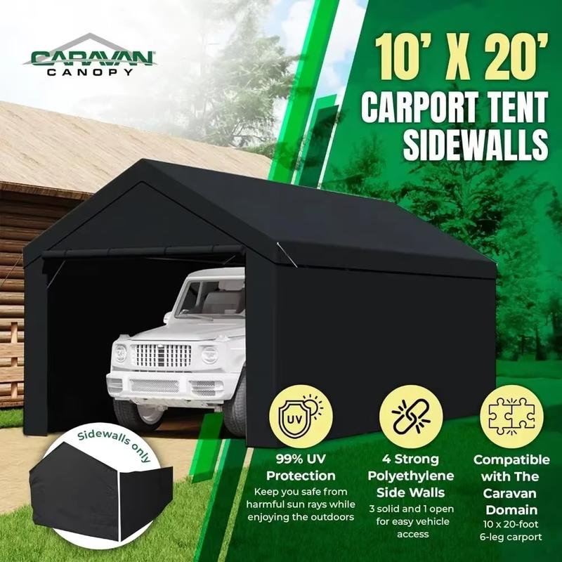 Canopy Domain 10 X 20 Foot Durable Portable Garage Carport Canopy Car Tent Sidewalls with Dual Zippers and Roll up Door, Black Does not apply