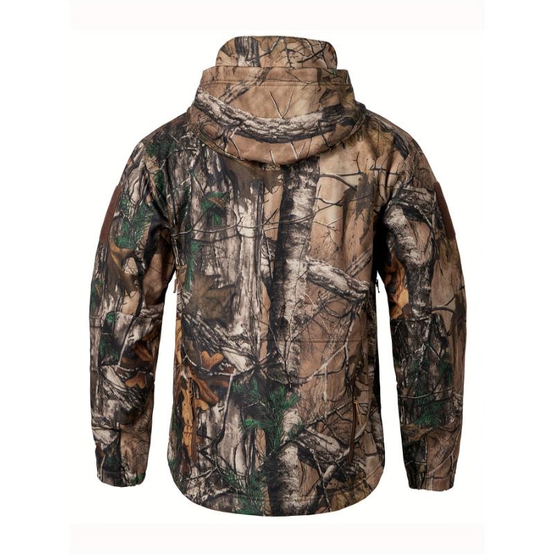 intensification 1pc Men'S Tactical Camouflage Hunting Jacket - Water-Resistant, Warm Fleece-Lined, Soft Shell Outdoor Hoodie Coat with Pockets, Zippered, Regular Fit, Polyester & Spandex, Winter Sports Gear