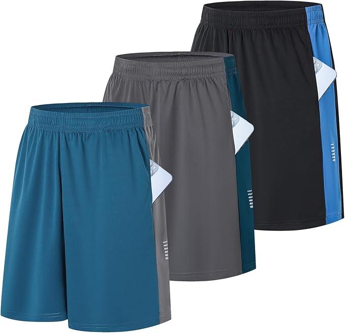 3 Pack Men's Mesh Athletic Shorts Quick Dry Activewear with Pockets Breathable Lightweight Training Gym Workout Shorts