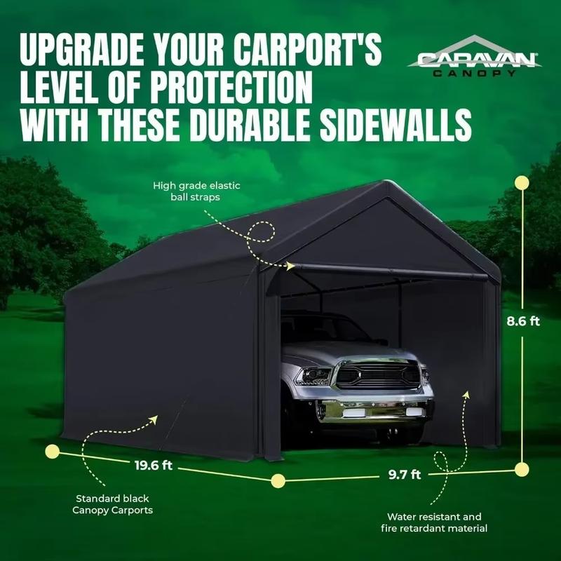 Canopy Domain 10 X 20 Foot Durable Portable Garage Carport Canopy Car Tent Sidewalls with Dual Zippers and Roll up Door, Black Does not apply