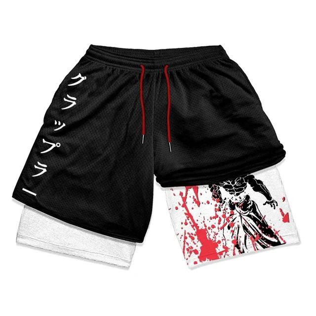 Baki Hanma Anime Gym Workout Shorts for Men Athletic 2 in 1 Compression Shorts Breathable Activewear Fitness Training Running