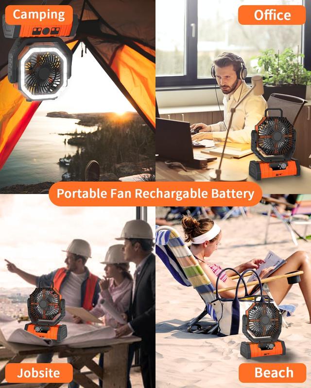 20000mAh Camping with LED Light,Auto-Oscillating Desk with Remote & Hook,Rechargeable Battery Operated Outdoor Tentwith Timer,4 Speeds USB for Camp Travelpetite light fan Mobile portable outdoor camping portable fan Christmas New Year Gift