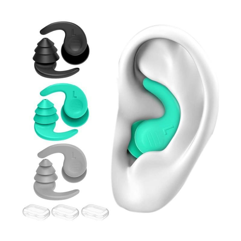 Swimming Ear Plugs for Adults and Teens, 3 Pairs Waterproof Reusable Silicone Swimming Ear Plugs for Swimming, Surfing, Snorkeling and Other Water Sports