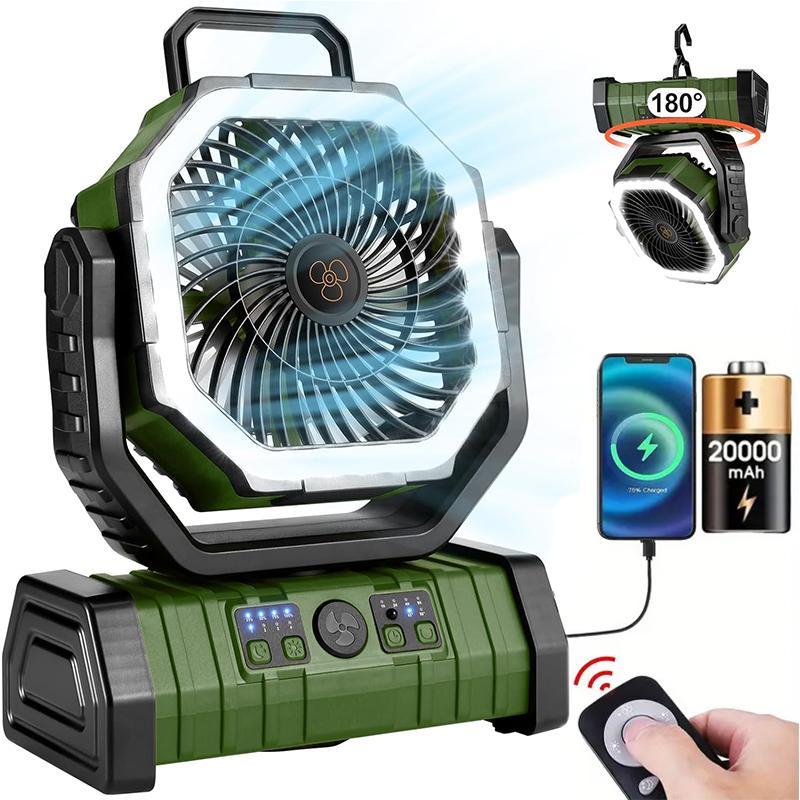 20000mAh Camping with LED Light,Auto-Oscillating Desk with Remote & Hook,Rechargeable Battery Operated Outdoor Tentwith Timer,4 Speeds USB for Camp Travelpetite light fan Mobile portable outdoor camping portable fan Christmas New Year Gift