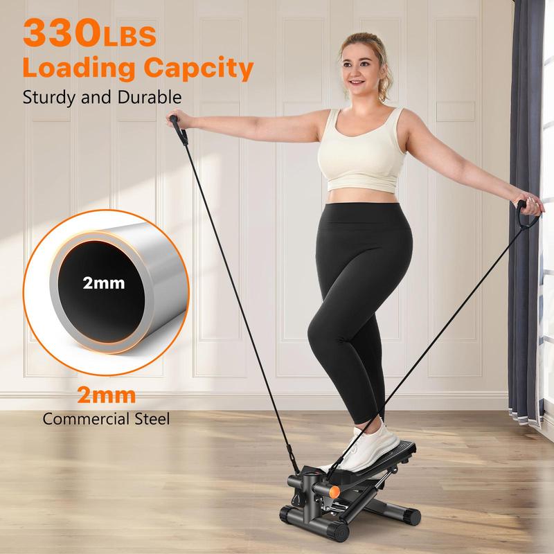 Hydraulic Home Workout Mini Stepper with Resistance Bands & LCD Monitor, Full-Body Fitness Machine Supports Up to 330 lbs for Effective Exercise