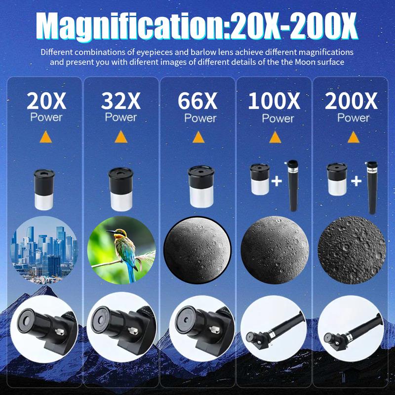 40070 Astronomical Telescope Take Pictures, Stargazing and Moon Gazing High Power HD Low Light Night Vision Large Aperture HD Anti-Reflection Coating Dual-purpose Heaven and Earth Explore the Mysteries of the Universe Christmas Gifts