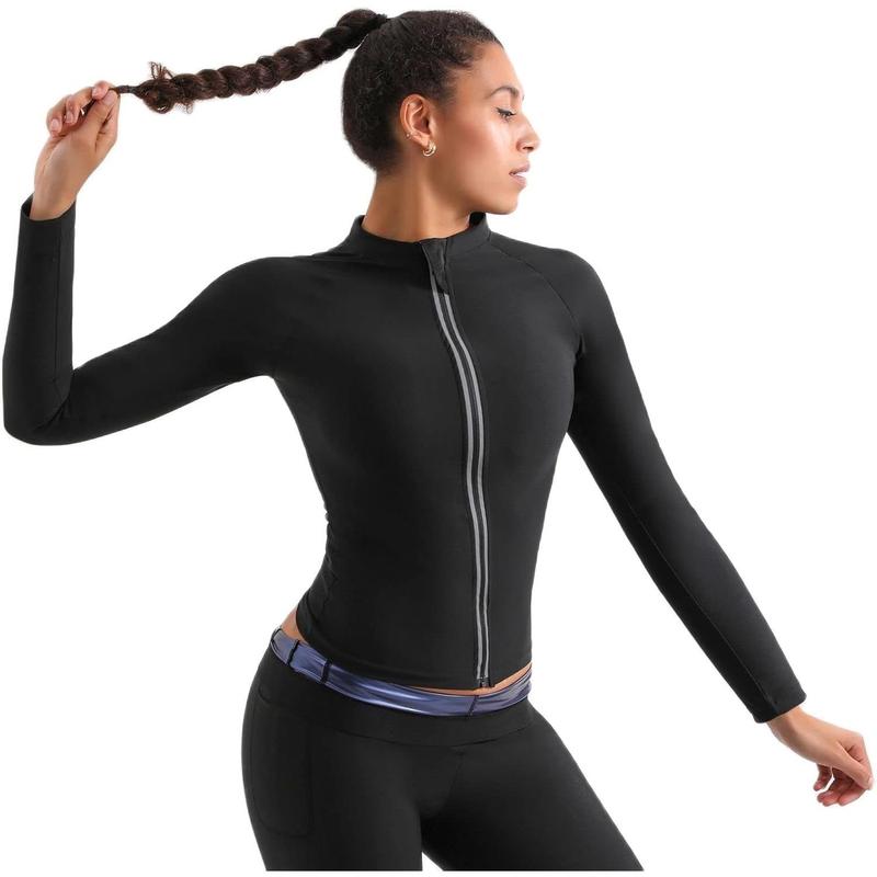 Hot Sweat Shaper Jacket Waist Trainer Long Sleeve Zipper Shirt Workout Tops