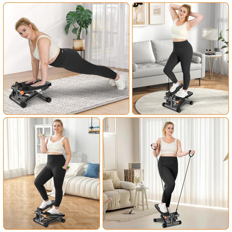 Hydraulic Home Workout Mini Stepper with Resistance Bands & LCD Monitor, Full-Body Fitness Machine Supports Up to 330 lbs for Effective Exercise