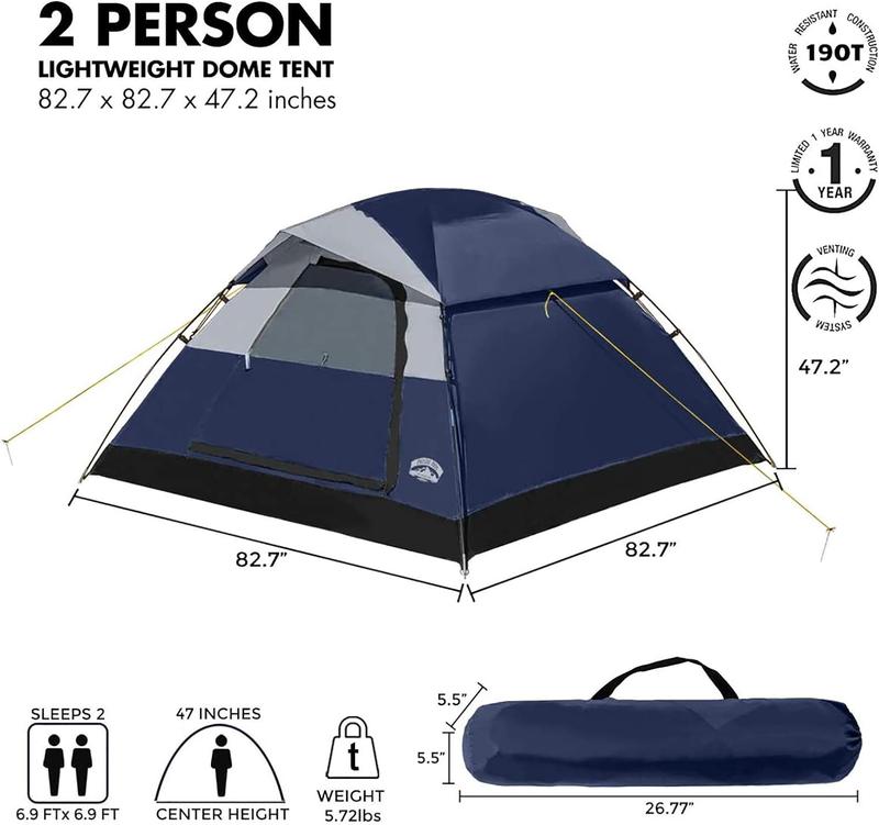 2 4 6 Person Family Dome Tent with Removable Rain Fly, Easy Setup for Camp Outdoor