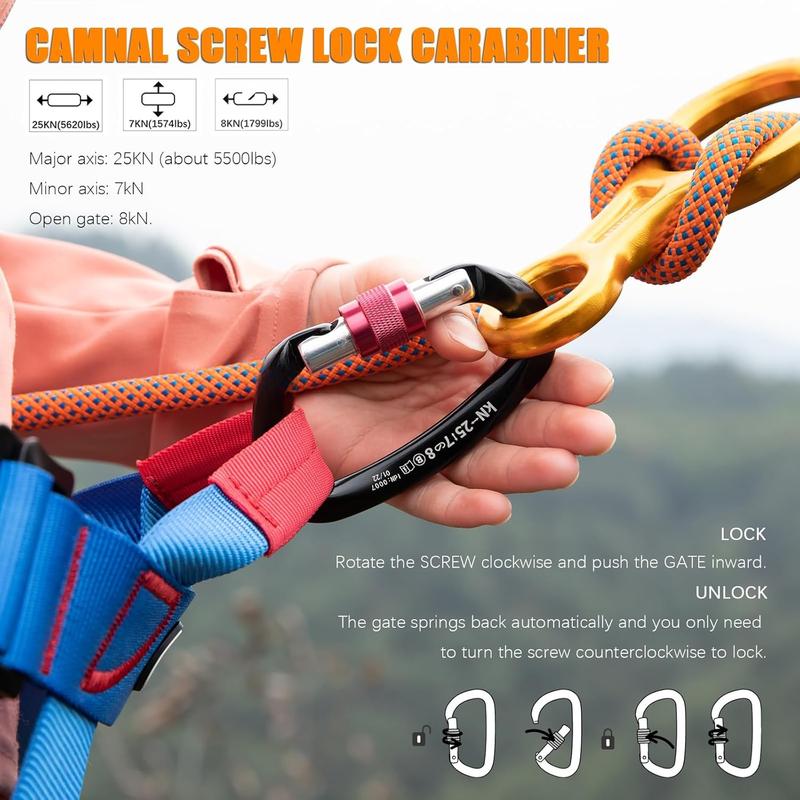 Heavy Duty Carabiner UIAA Certified Locking Carabiner 25KN (About 5620 lbs) Screw Lock Carabiner D Shape Carabiner Clip for Rock Climbing, Mountaineer, Aerial Work