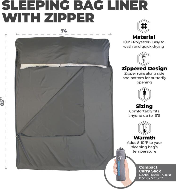 Sleeping Bag Liner - Adult Sleep Sack & Travel Sheets - Travel Sleep Sack for Backpacking, Hotels & Hostels - Lightweight Single & Double Camping Sleeping Bag Liners - Comfortable Camping Sheets