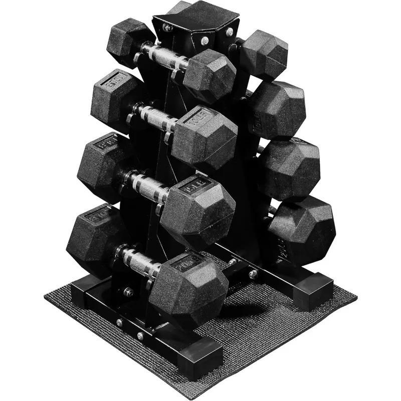 Rubber Coated Hex Dumbbell Weight Set and Storage Rack, Multiple Packages,12.87