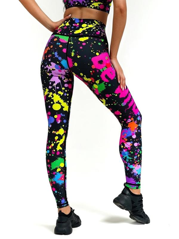 Women's  Letter & Splash Ink Print High Waist Leggings, Casual Comfy Skinny Pants for Yoga Gym Workout, Ladies Bottoms for All Seasons