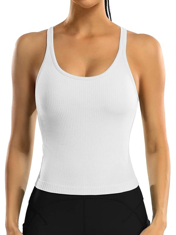 Women's Plain Scoop Neck Sports Tank Top, Summer Clothes Women, Solid Sleeveless Racerback Support Top, Ladies Sportswear Clothing for Indoor Outdoor Wear