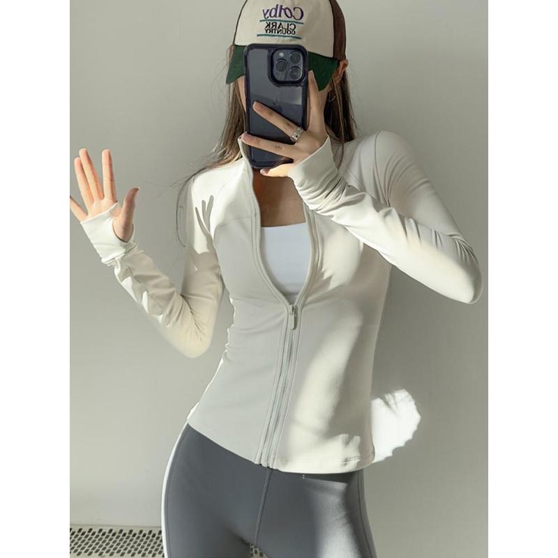 White Quick Drying Clothes With Fleece Women'S Autumn And Winter New UV Resistant Yoga Clothes Stand Collar Slim Fit Jacket