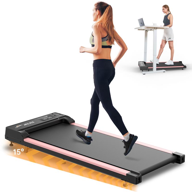 [Flash Deals]Jagjog Pink walking pad treadmill with incline for Home with Remote Control,Exercise Data Recording in LED with Wheels