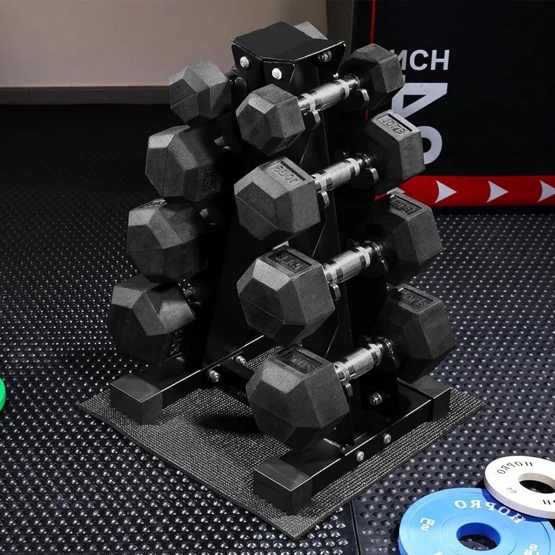 Rubber Coated Hex Dumbbell Weight Set and Storage Rack, Multiple Packages,12.87