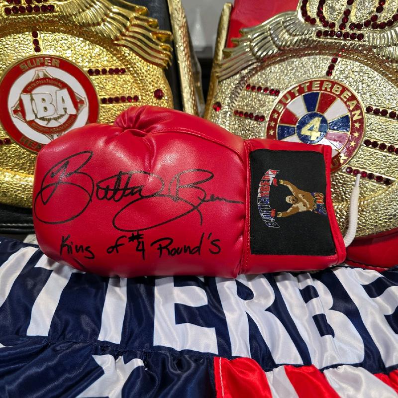 Autographed Boxing Glove by Legendary Boxer Butterbean. Comes with COA