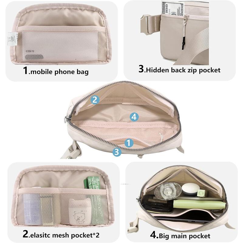 Fanny Belt Bag Waist count Crossbody Bags Bum Bag for Running Hiking Travel Workout Adjustable Strap for Women -beige