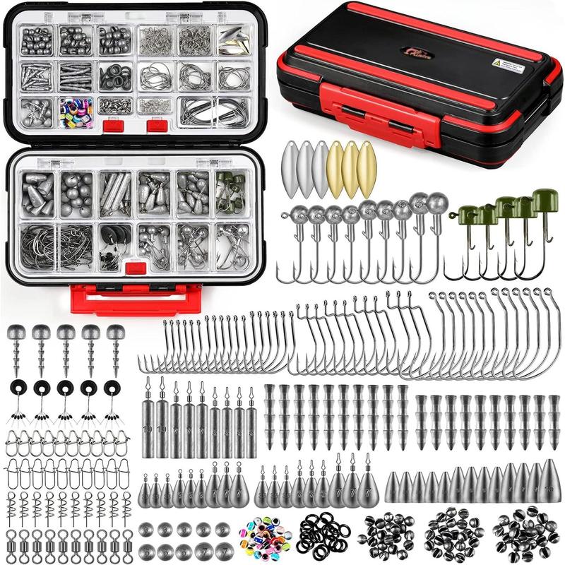 387 count Fishing Accessories Kit, Fishing Tackle Box with Tackle Included, Fishing Hooks, Fishing Weights, Spinner , Fishing Gear for Bass, Bluegill, Crappie