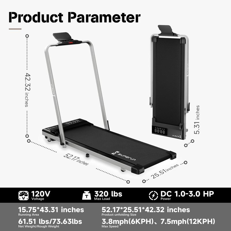 Superun CT05 Treadmills 3in1  Under Desk  Home Foldable Walking Pad 300lbs 3.0HP Quiet Running Machine Portable Installation-Free