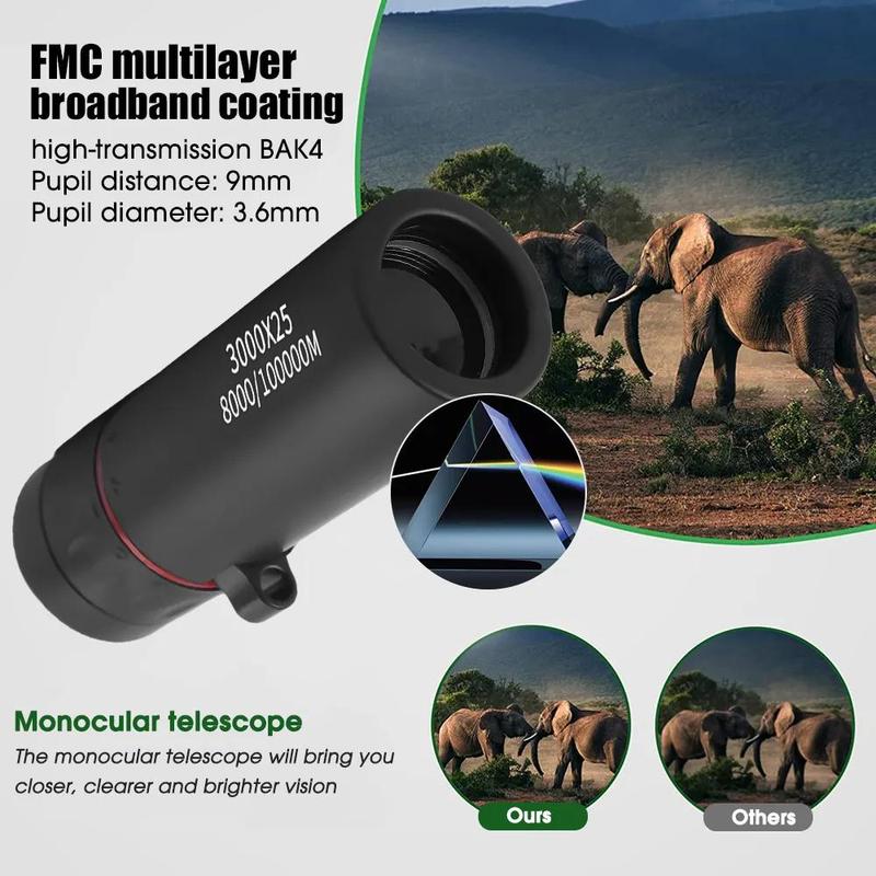 3000x25 HD Monocular Telescope, Portable Mini Monocular Telescope, Monocular Telescope for Outdoor Travel, Concerts and Fishing, Outdoor Camping and Hiking Equipment