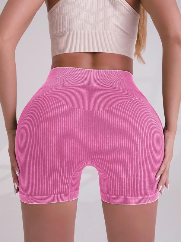 Women's Solid High Waist Sports Shorts, Gym Shorts, High Stretch Ribbed Yoga Shorts, Ladies Summer Sportswear, Gym Clothes, Shorts for Women, Summer Outfits 2024